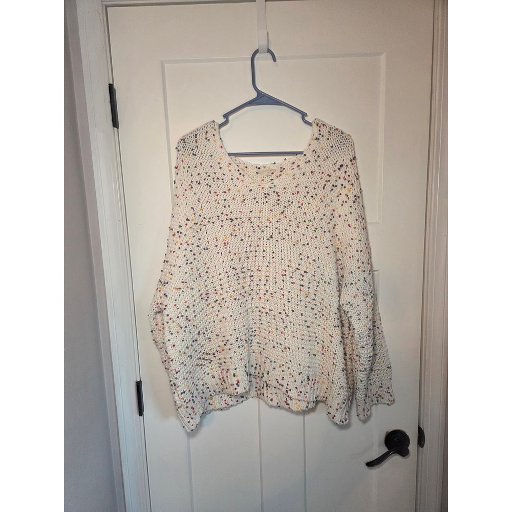 Oddi Confetti Knit Sweater Cream Multi Rainbow Speckled V-Neck Oversized SM